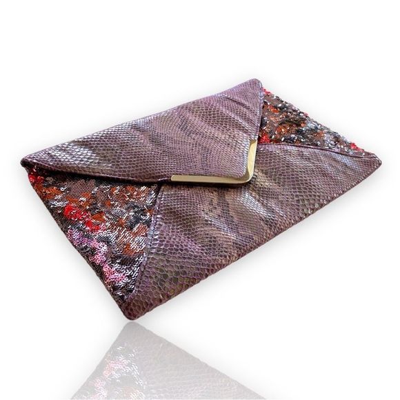 Big Buddha Purple Snakeskin & Sequin Large Clutch Purse - Picture 4 of 9